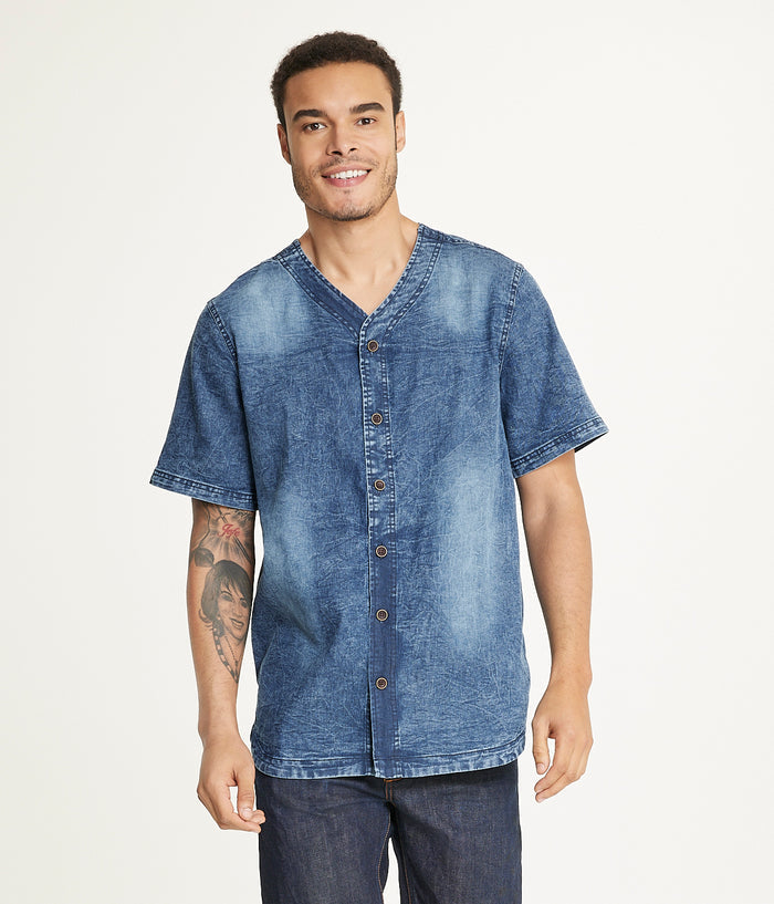 Brooklyn Laundry Men's Baseball Denim Shirt Rinse Denim