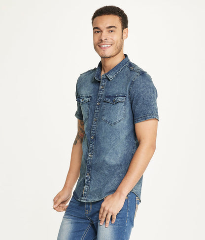 Brooklyn Laundry Men's Short Sleeve Stretch Denim Shirt 2