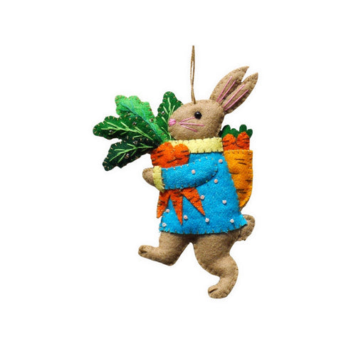 Brown Bunny Holding Carrots Felt Bauble