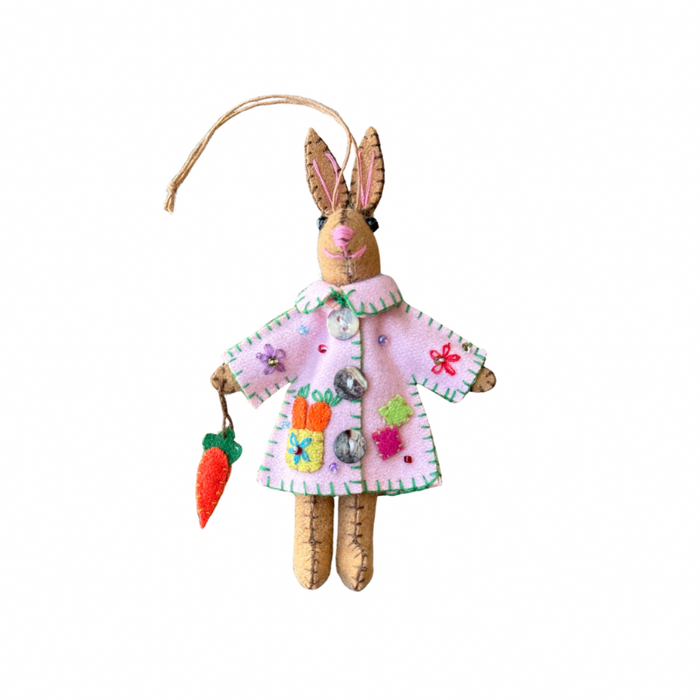 Brown Bunny with Pink Coat Felt Bauble