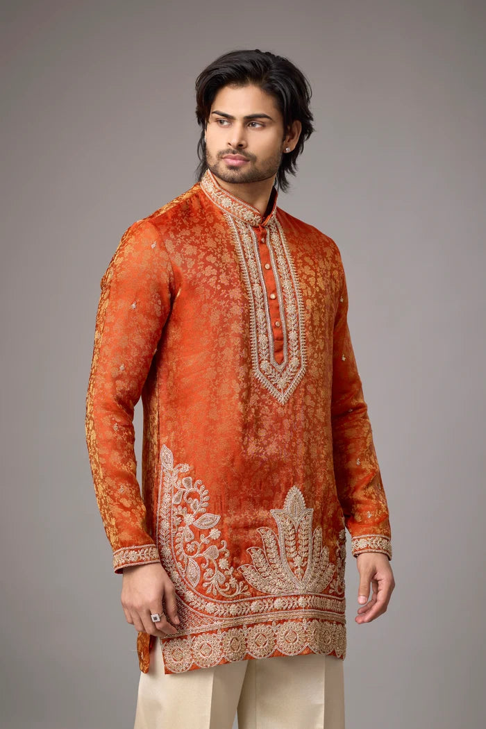 Tonal Floral Brocade Kurta – Festive & Wedding Wear | Mahavir NX