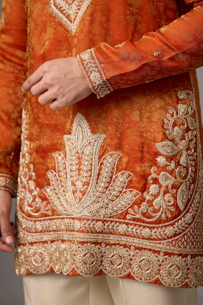 Regal Brocade Ornamental Kurta Set for Men – Full Length View | Mahavir NX