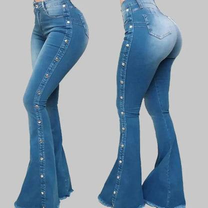 Blue sculpting butt-lift high-waist flare jeans women FTF Market UK