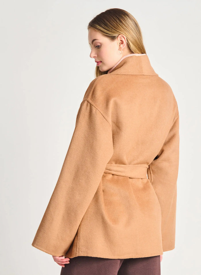 Camel Belted Shawl Collar Coat Acorn Home + Apparel