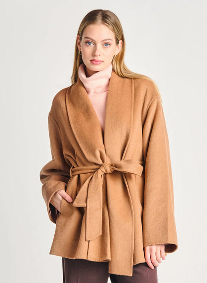 Camel Belted Shawl Collar Coat Acorn Home + Apparel