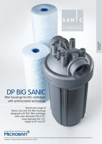 Carcasa para filtro BIG 10 transparente - MONO Antimicrobiana 4.5"x10", 1-1/2" NPT
