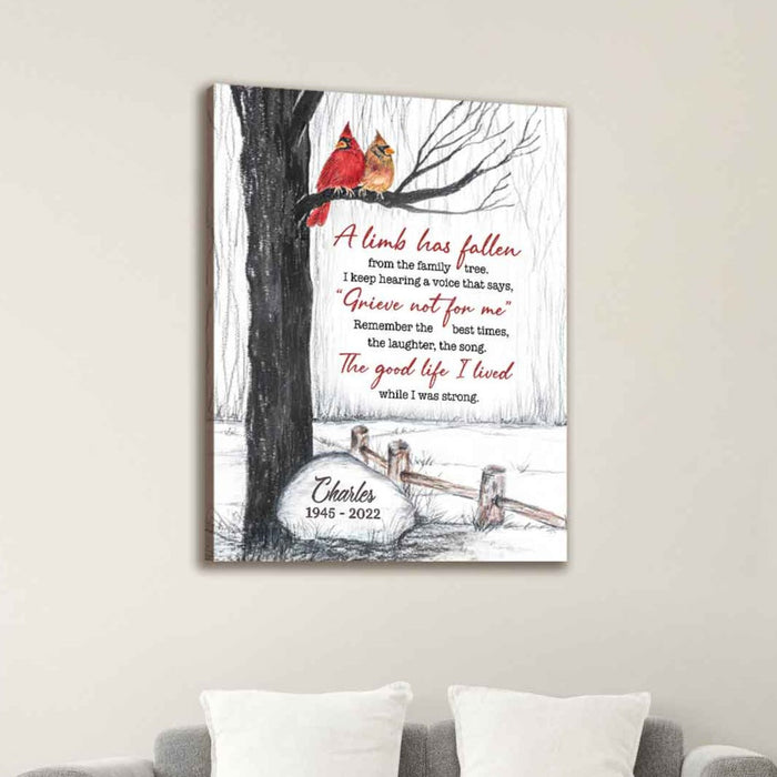Cardinal Memorial Canvas For Dad, A Limb Has Fallen Memorial Wall Decor, Happy Fathers Day In Heaven