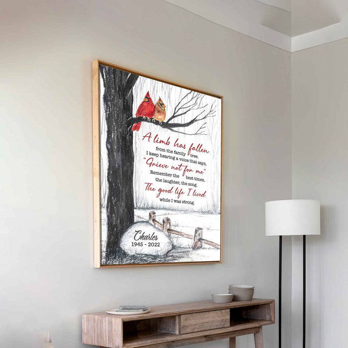 Cardinal Memorial Canvas For Dad, A Limb Has Fallen Memorial Wall Decor, Happy Fathers Day In Heaven