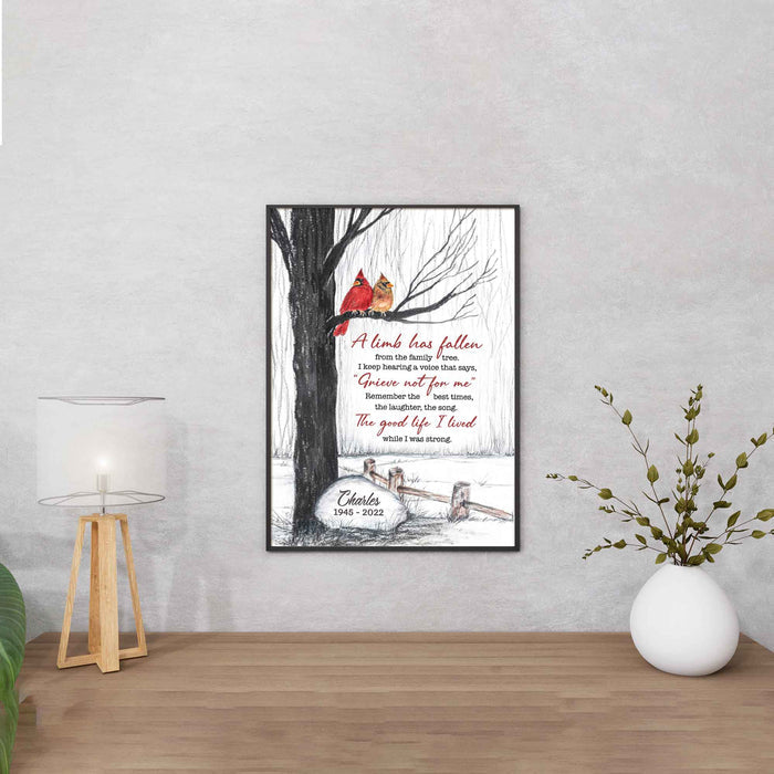Cardinal Memorial Canvas For Dad, A Limb Has Fallen Memorial Wall Decor, Happy Fathers Day In Heaven