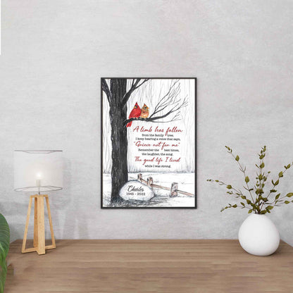 Cardinal Memorial Canvas For Dad, A Limb Has Fallen Memorial Wall Decor, Happy Fathers Day In Heaven