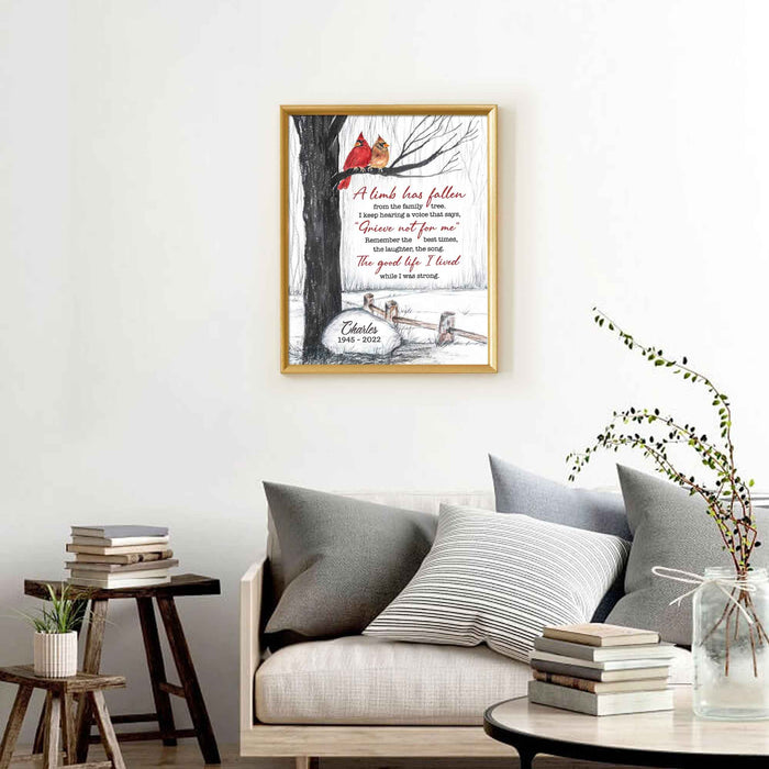 Cardinal Memorial Canvas For Dad, A Limb Has Fallen Memorial Wall Decor, Happy Fathers Day In Heaven