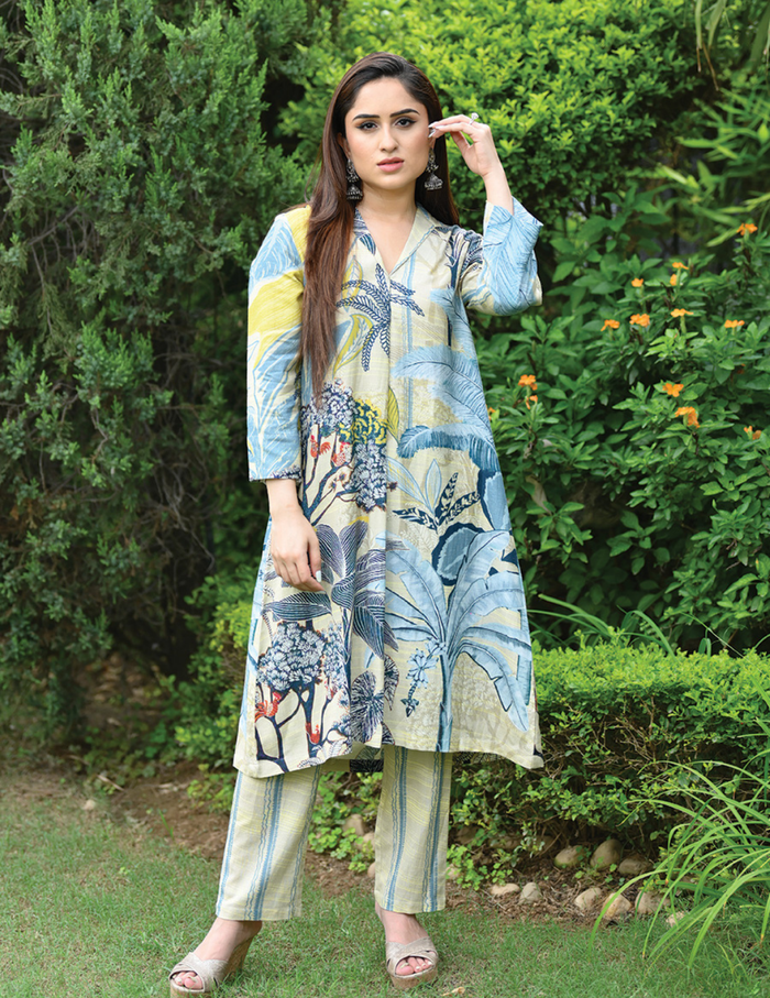 Caribbean Light Blue Linen Kurta Pant