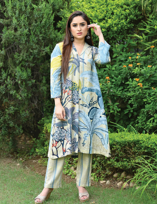 Caribbean Light Blue Linen Kurta Pant