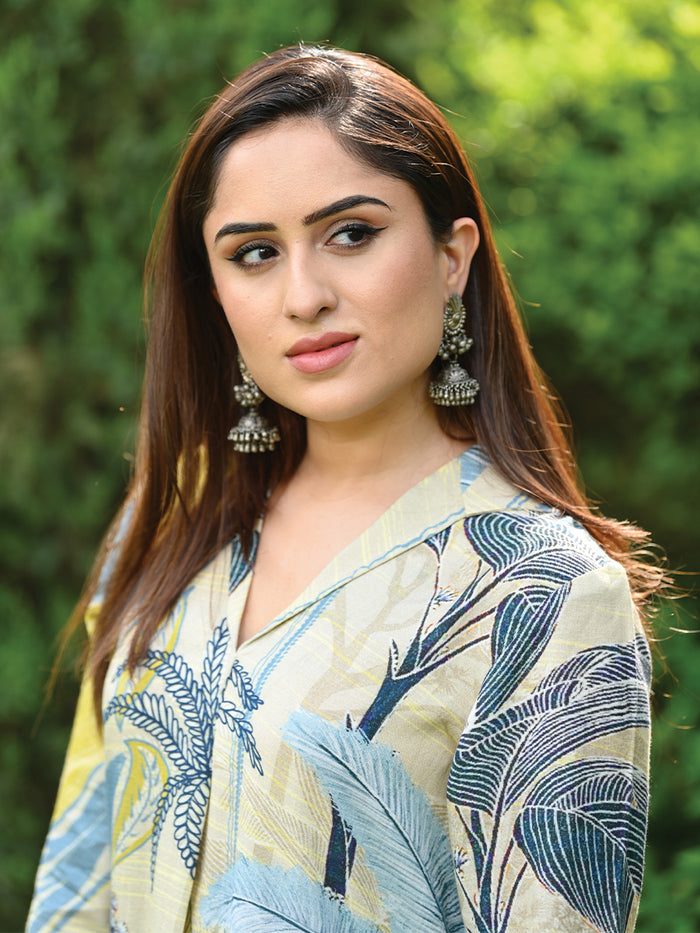 Caribbean Light Blue Linen Kurta Pant