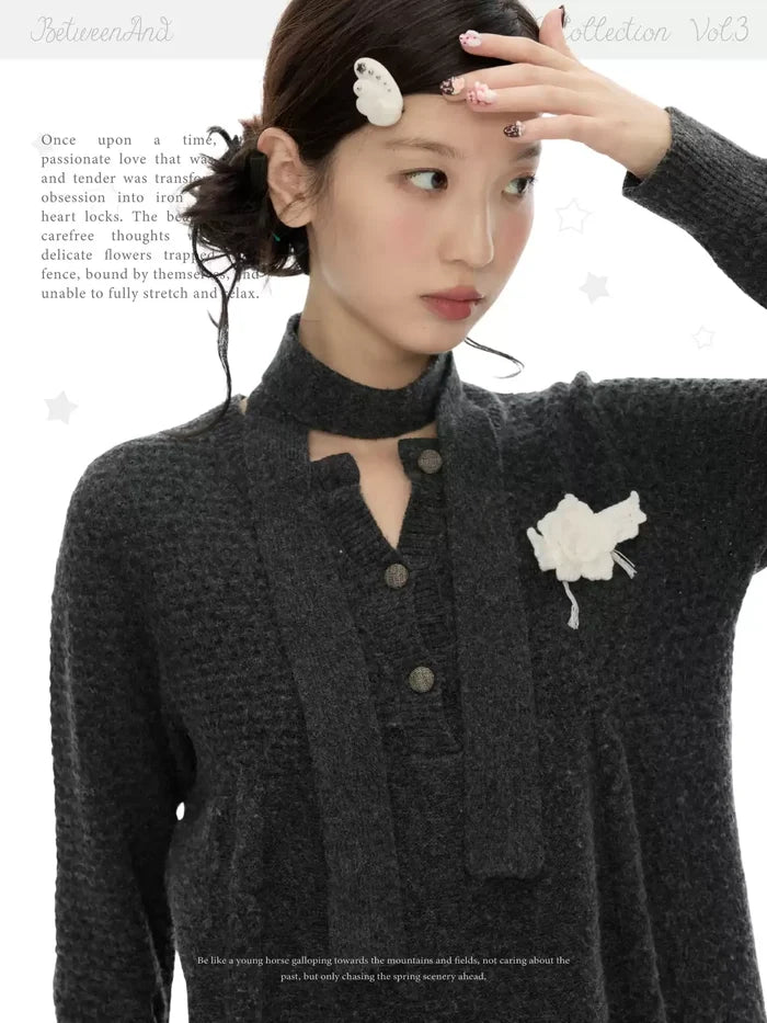 Cashmere effect wing sweater in charcoal gray