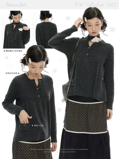 Cashmere effect wing sweater in charcoal gray