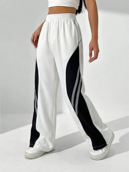 CASUAL COLORBLOCK STRIPE WIDE LEG PANTS