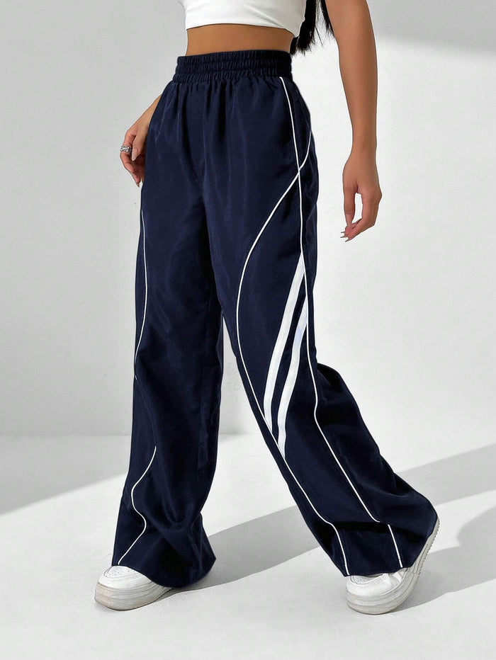 CASUAL COLORBLOCK STRIPE WIDE LEG PANTS
