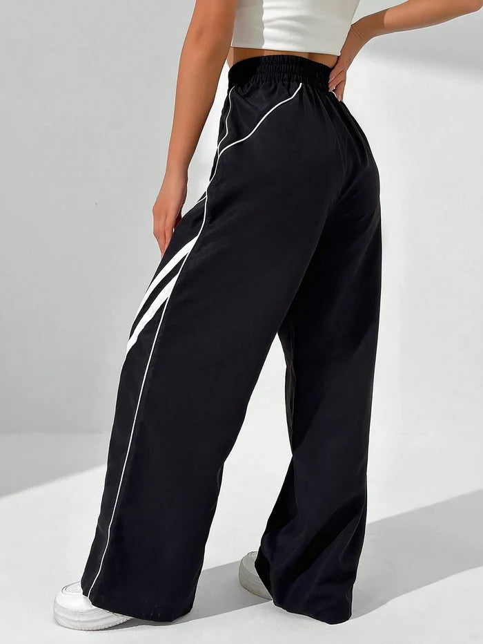 CASUAL COLORBLOCK STRIPE WIDE LEG PANTS