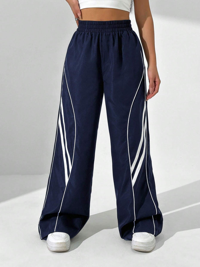 CASUAL COLORBLOCK STRIPE WIDE LEG PANTS