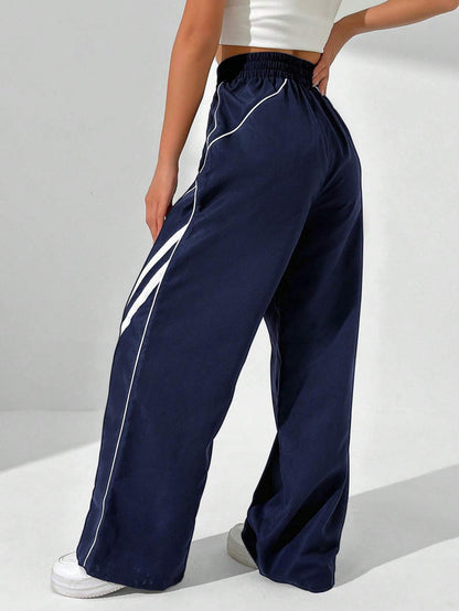 CASUAL COLORBLOCK STRIPE WIDE LEG PANTS