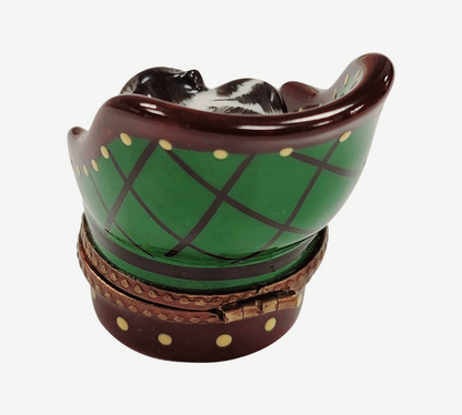 Cat in Green Chair Limoges Box Porcelain Limoges cat furniture French Trinket Box