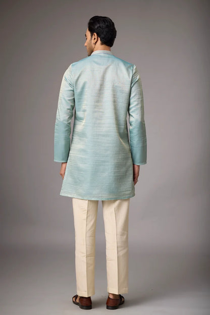 Celadon Blue Embroidered Kurta Pajama Set – Front View | Mahavir NX