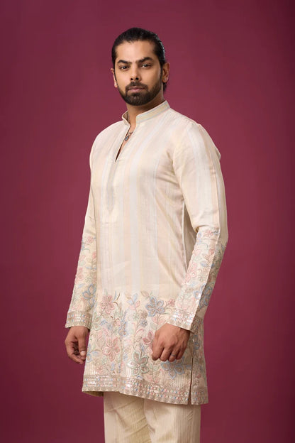 Buy Affordable Floral Border Kurta Set for Men Online India | Mahavir NX
