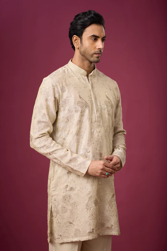 Buy Premium Peacock Motif Kurta Set for Men Online India | Mahavir NX