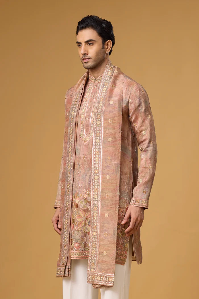 Engagement Dress for Men – Floral Border Kurta Set | Mahavir NX