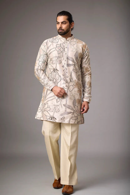 Floral Kurta Set for Men – All Over Botanical Embroidered Ethnic Wear | Mahavir NX