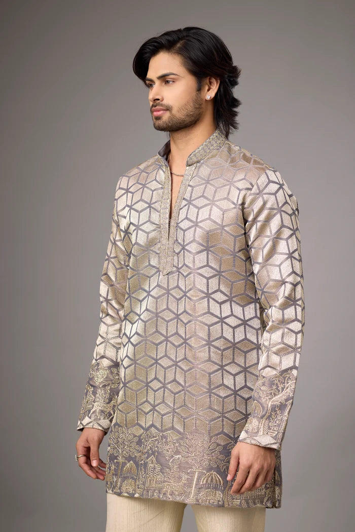 All-Over Geometric Kurta Set – Wedding & Reception Wear | Mahavir NX
