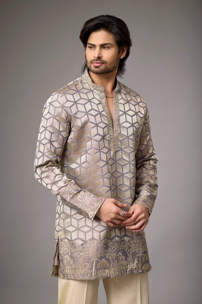 Buy Premium Geometric Kurta Set for Men Online India | Mahavir NX