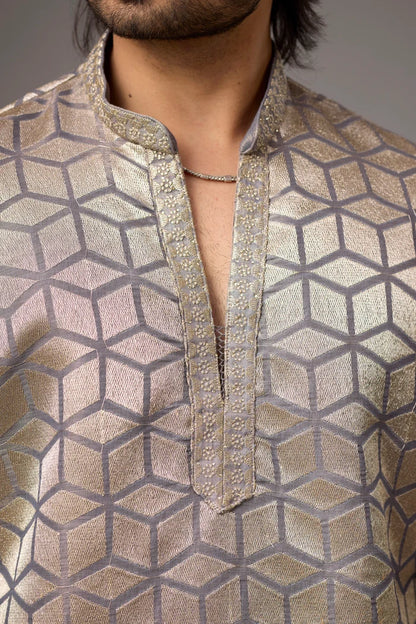 Ornate Hem Border Geometric Kurta Set – Festive Wear | Mahavir NX