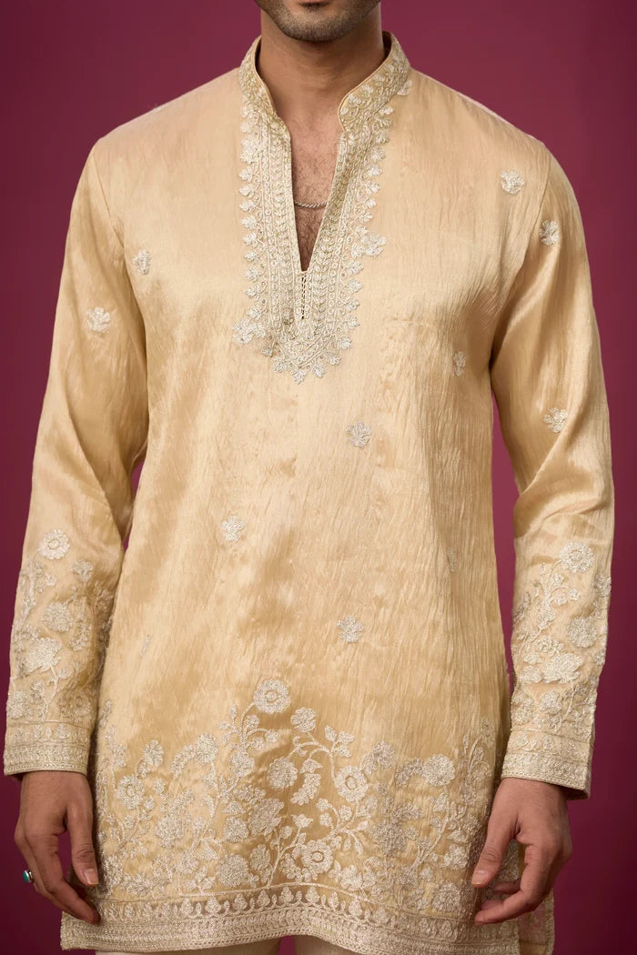 Designer Gold Sheen Ethnic Kurta Set – Side View | Mahavir NX