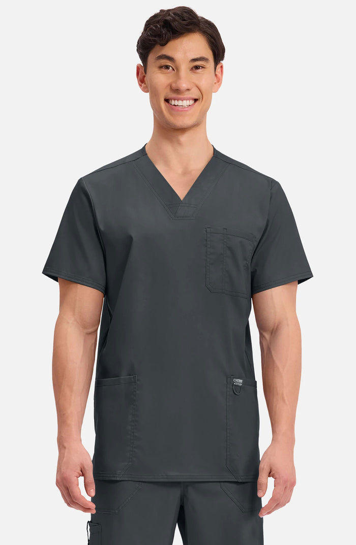 Men's Scrub Top V-Neck Top Black Cherokee Workwear Revolution MDF Instruments WW670