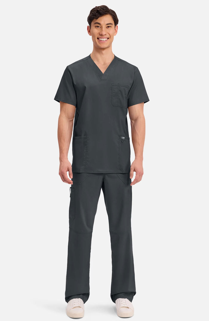 Men's Scrub Top V-Neck Top Black Cherokee Workwear Revolution MDF Instruments WW670