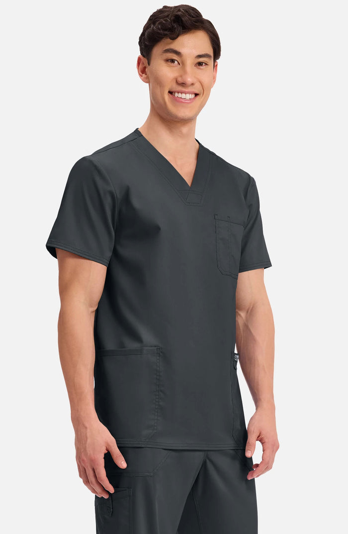 Men's Scrub Top V-Neck Top Black Cherokee Workwear Revolution MDF Instruments WW670