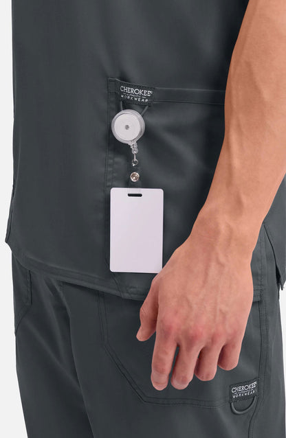 Men's Scrub Top V-Neck Top Black Cherokee Workwear Revolution MDF Instruments WW670