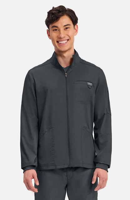 Men's Scrubs Jacket Zip Front Black Cherokee Workwear Revolution MDF Instruments WW320