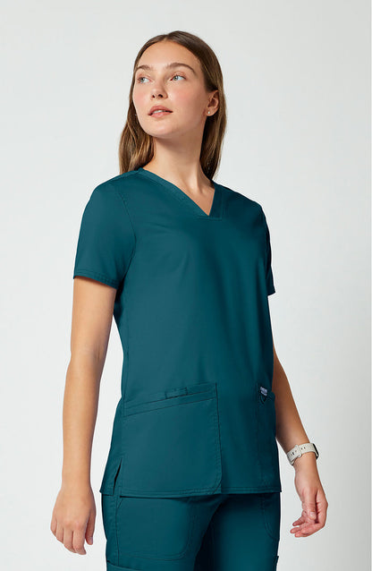 Women's Scrub Top V-Neck Caribbean Blue Cherokee Workwear Revolution MDF Instruments WW620