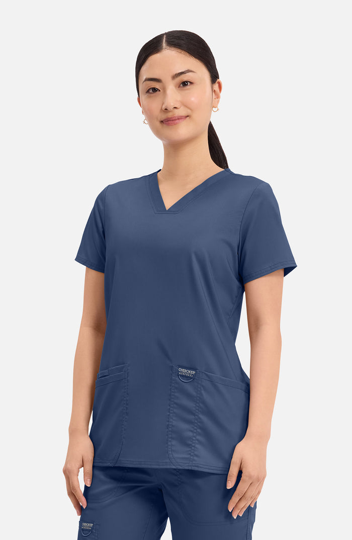 Women's Scrub Top V-Neck Navy Cherokee Workwear Revolution MDF Instruments WW620