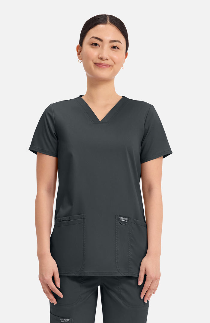 Women's Scrub Top V-Neck Black Cherokee Workwear Revolution MDF Instruments WW620