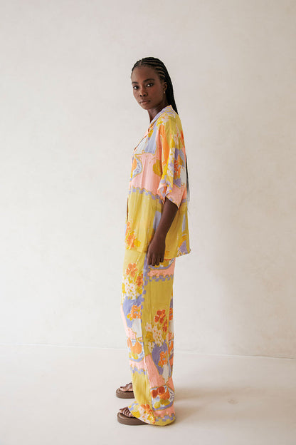 Chey Button Up Top - Morning Peach Floral Yellow Pink Orange