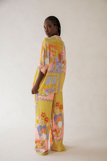 Chey Button Up Top - Morning Peach Floral Yellow Pink Orange