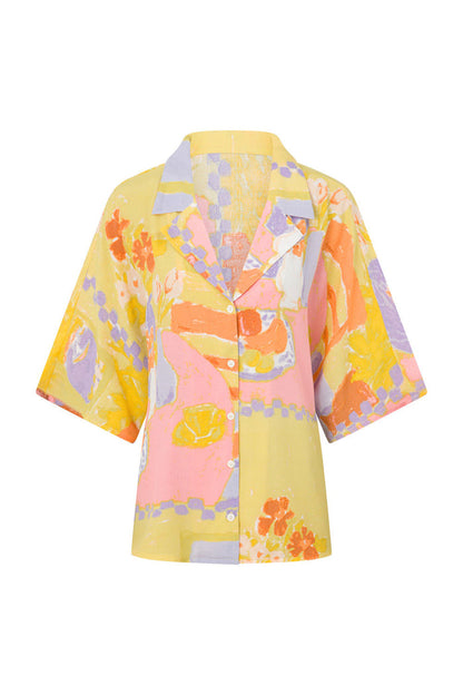 Chey Button Up Top - Morning Peach Floral Yellow Pink Orange