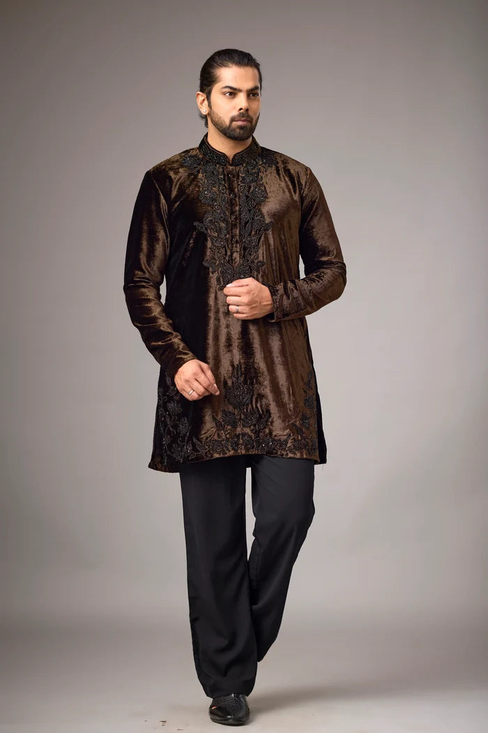 Velvet Look Kurta Set for Men – Tonal Floral Ethnic Wear | Mahavir NX