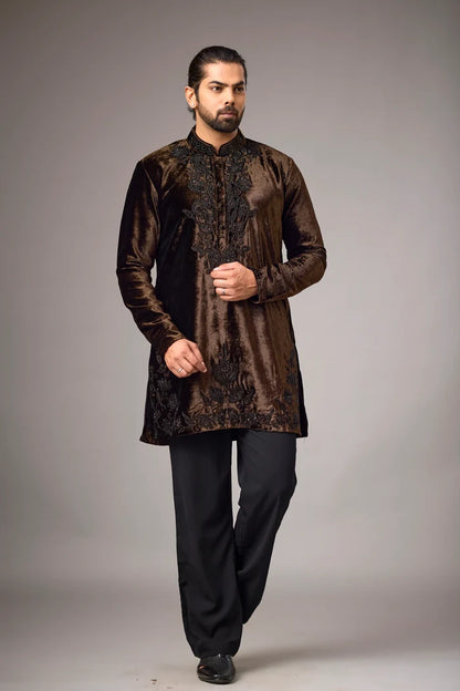 Velvet Look Kurta Set for Men – Tonal Floral Ethnic Wear | Mahavir NX