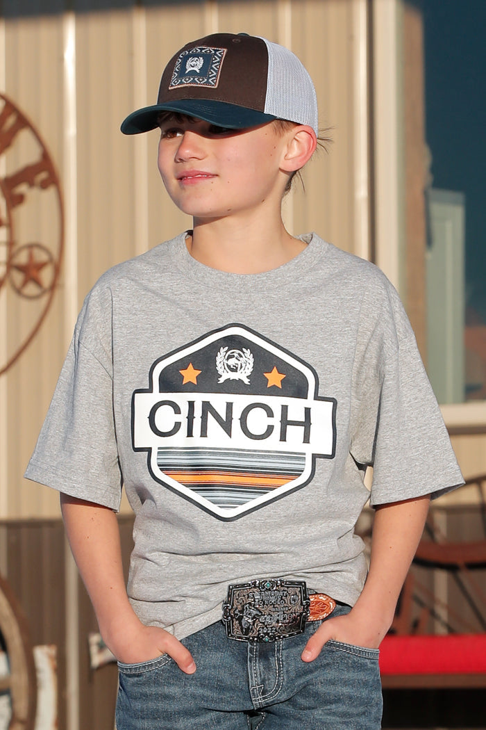 Cinch Boy's Badge Logo T-Shirt in Grey