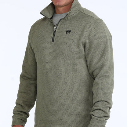 Cinch Men's Logo Quarter Zip Knit Pullover Sweater in Olive